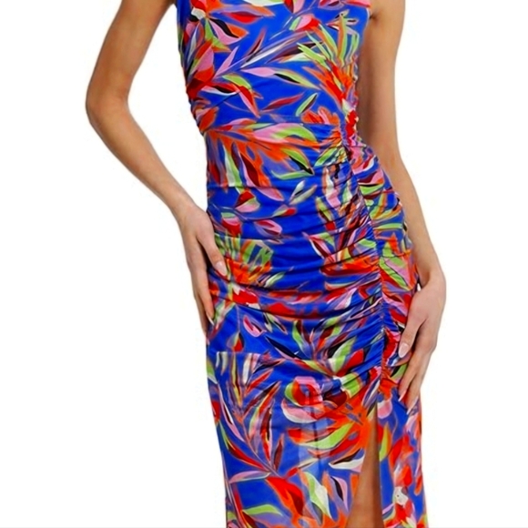 Donna Morgan Woman's Ruched Racer Back Dress Size 16, Red/Blue - Picture 3 of 8